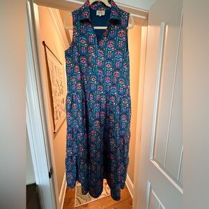 Sleeveless Teal Floral-Print Midi Dress